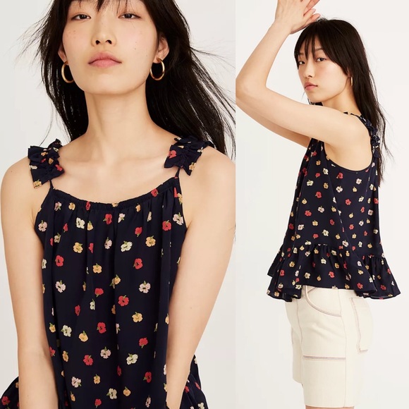 Madewell Tops - Madewell Silk Ruffle-Strap Cami Top in Confetti Floral